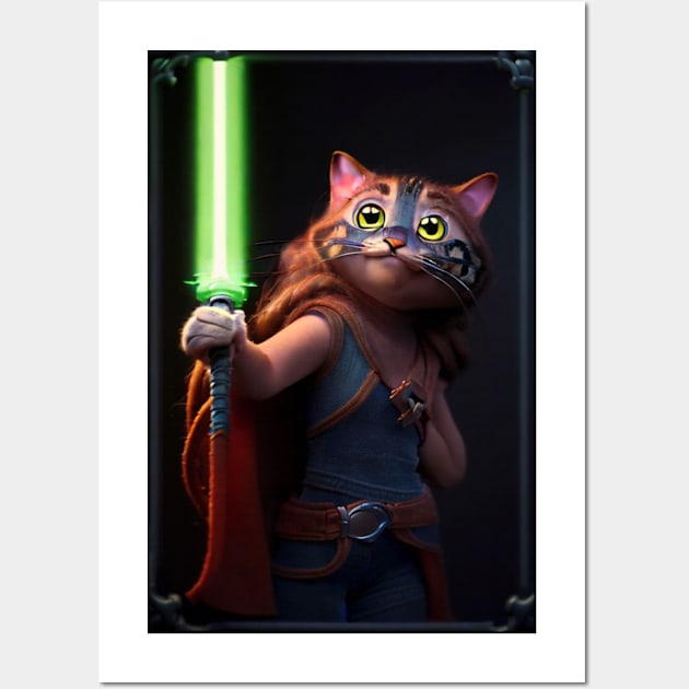 Fun Cat Print ~ AI Art ~ Fantasy Cat ~ Sci-fi Cat ~ Cats with Lightsabers Wall Art by catsnlightsabres